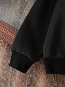 Young Girl Floral & Letter Print Warm Sweatshirt - Black - View 5