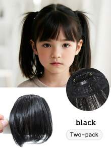 Children's Clip-On Bangs Wig With Sideburns, Heat-Resistant Fiber Invisible Air Bangs Extension, 3-Second Invisible, Suitable For Daily, Festival, Party Wear (Black/Brown/Light Brown)