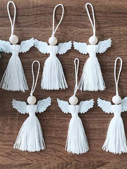3/6pcs Handmade Boho Style Angel Pendant For Home Decor, Wall Hanging, Christmas Tree Ornament; 1pc Eid Mubarak & Ramadan Mubarak Moon Tassel Wooden Bead - Boho Islamic Home Decor, Perfect For Christmas Tree Decoration Christmas Decorations Room Decor Winter