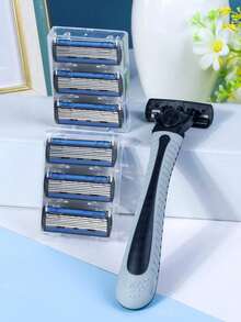 男士手动剃须刀，配备6层不锈钢剃须刀片和可更换刀头 - 彩色 - 查看 4