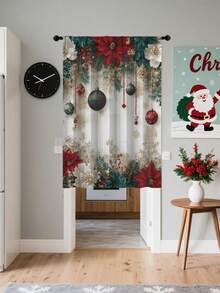1pc Christmas Doorway Curtain - Floral & Ornament Design, Polyester Curtain For Living Room, Kitchen, Bedroom, Machine Washable, Holiday Home Decor, Christmas Decoration, Christmas Gift - Multicolor - View 6