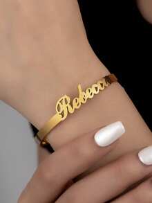 Customized Personalized Stainless Steel Name Adjustable Bracelet, Suitable For Mother's Day/Valentine's Day/Birthday/Anniversary Gift, Suitable For Friends/Classmates/Graduates/Christmas/Family, High-End Gift Silver,Gold Stylish,Fall Fashion,Contracted,Simple,Casual,Old Money Custom,Personalized,Unique Ideal Gifts For Her Girlfriend,Mom,Family,Friends,Daughter For Anniversaries,For Valentine's Day,For Mother's Day,For Birthdays,For Graduation,For Daily Wear,For Weddings,For Prom,Customized Fashion Word Bracelets,Look Glamour,Jewelry & Watches,Chic Autumn,Elegant Outfit - Gold - View 5