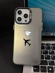 1pc Creative Paper Airplane Silver Tone Phone Case Compatible With Iphone 17/16 Pro Max/15 Pro/14 Pro Max/13/12/11, Dual Layer, Protective Cover - Black - View 3