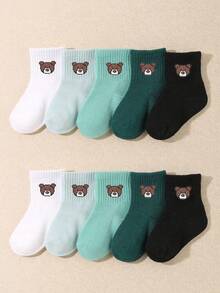 10双可爱小熊婴儿袜，适合幼儿男女宝宝，柔软黑白配色，新生儿袜，婴儿派对装饰袜，秋冬季保暖短袜，万圣节圣诞节礼物 - 彩色 - 查看 6