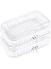 2 Pcs Clear Hard Shell Zipper Case, Portable Clear Zipper Pouches Hard Shell, Waterproof Plastic Transparent Storage Box Set With Double Zips For Cosmetic Stationery Toy Snack Storage