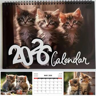 [Popular Choice] New 2026 Calendar, Cute Cat Wall Calendar, Three Kittens Calendar, Christmas And New Year Calendar