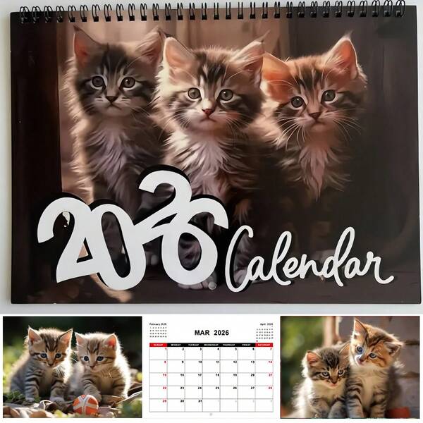[Opción popular] Nuevo calendario 2026, calendario de pared con gatos lindos, calendario con tres gatitos, calendario de Navidad y Año Nuevo