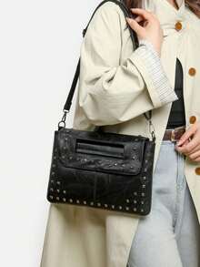 奢华晚宴手拿包，魅力优雅，低调奢华复古PU皮手提包，大容量腕包，女士钱包，信封包，圣诞礼物，卡其色方包，适合女士、女性、派对女孩、新娘，完美适用于派对、婚礼、舞会、盛会，是送给妈妈、老师、朋友、伴娘的理想礼物。 - 黑色 - 查看 3