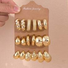 6-12pcs Gold + Silver Teardrop Smooth Hoop Earrings (No Card Packaging) (Bagged)