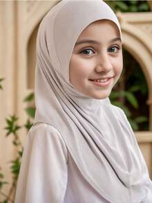 1pc Instant Hijab, Arab-Style Double-Layered Round Edge Headscarf, Medium Size Undercap, High-Elasticity Yarn, New Pearl-Studded Solid Color Headwrap, Chin-Covering & Easy-To-Wear Headwrap, For Malay And Indonesian