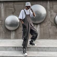 Street Style Men's Vintage Loose Casual Plus Size Hip Hop  Cargo Pants Suspender Jumpsuit Men's Set - 灰色 - 查看 1
