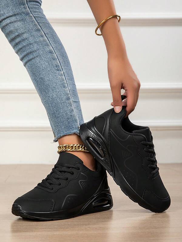 Women's Black Air Cushion Hiking Casual Sports Non-Slip Warm Sports Shoes, Retro Mom Shake Shoes