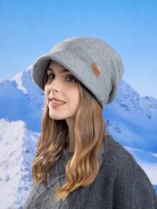 1pc Women's Winter Thick Knit Beanie Hat, Outdoor Warm Cuffed Ski Cap With Wide Brim, Flattering & Ear Warmer, Suitable For Maternity