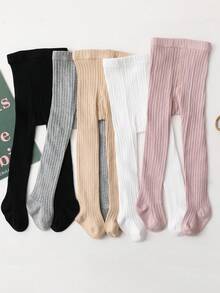 5pcs Kids' Vertical Striped Slim Fit Leggings, Suitable For Outdoor Activities In Spring And Autumn - Multicolor - View 7