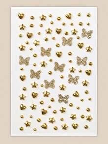 Metallic Silver Gray With Gold Rivet Star Butterfly Heart Y2K Face Decoration Rhinestone Stickers DIY Holiday Party Makeup Ball Face Decoration Glitter Rhinestone Stickers - Multicolor - View 13