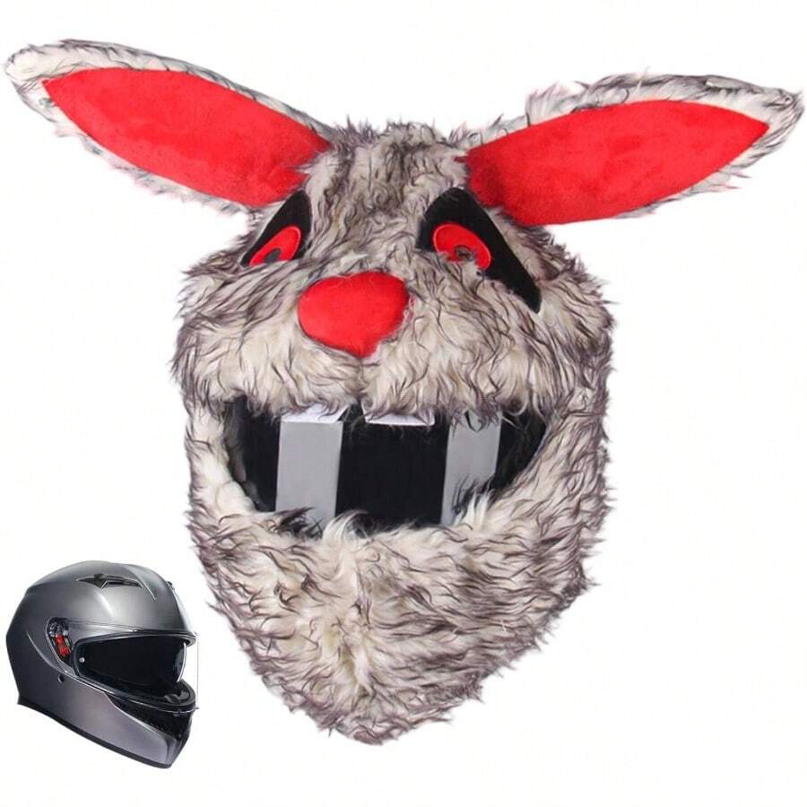 Cubierta de Casco de Motocicleta, Cubo Caricatura esponjosa del Cubierta Casco Conejo para Accesorios Protectores para la Cabeza Cara Completa para Fiestas Motocicletas, Uso Dia - inicial - Ver 1