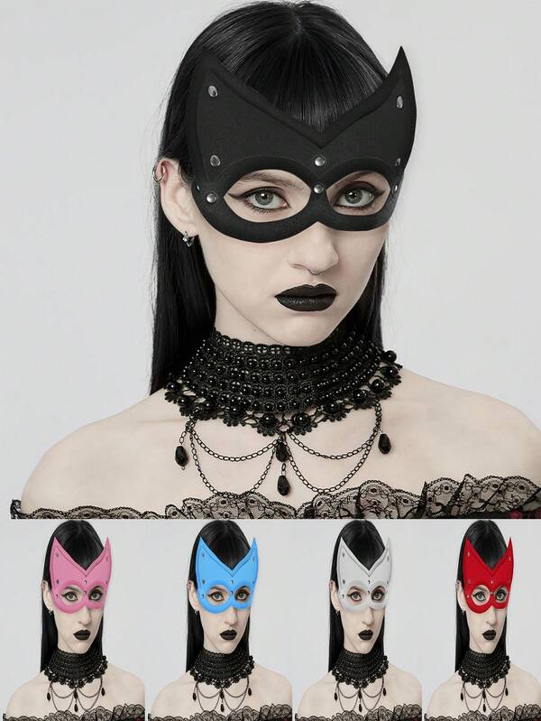Women's Fashion PU Leather Mask Sexy Punk Gothic Halloween Carnival Party Half Face Mask Makeup Ball Nightclub Role Playing Prop Mask