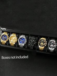 3 件/6 件套装男士时尚圆形表盘石英表，锌合金表壳，不锈钢表带，电池供电，不可充电，适合情人节、复活节、斋月、生日、圣诞节礼物 - 彩色 - 查看 12