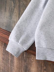 Young Girl Bow & Letter Pattern Warm Hoodie Sweatshirt, Autumn - Grey - View 5