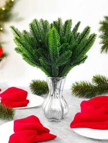 24 pièces de plantes artificielles à aiguilles de pin, branches artificielles de pin à aiguilles de Noël, couronnes de plantes vertes à aiguilles de pin, aiguilles de pin vertes artificielles, très adaptées pour les accessoires DIY, utilisées pour les couronnes de Noël et la décoration de la maison et du jardin, Noël, Nouvel An, décoration de la maison quotidienne et autres activités extérieures