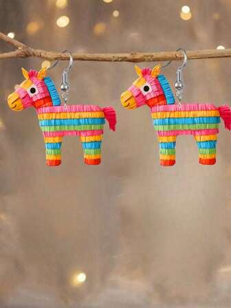 1 par de pendientes tipo botón de caballo de acrílico colorido, colgante de animal 2D lindo, estilo minimalista clásico, adecuado para fiestas y uso diario, regalo del Día de la Madre, pendientes extravagantes