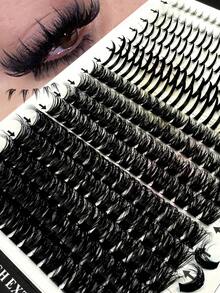 16 Rows Spiked Lash Clusters, Fluffy & Thick Lower Lashes, 284pcs Cartoon Style Natural Spiky Cluster False Eyelashes, Fairy Cluster Lashes, Delicate Cartoon Lashes, C/D Curl, 100D Mink Hair Individual Lashes, Full Set DIY Lash Extension - 黑色 - 查看 6