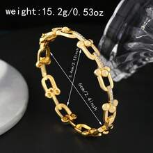 سوار مطلي بالذهب عيار 18 قيراط مع قفل على شكل حرف U مرصع بالزركونيا، إكسسوار أنيق فاخر عالي الجودة بطراز عتيق للنساء