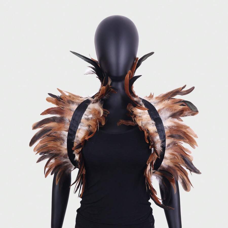 Arnés corporal con plumas para mujer, chal estilo punk victoriano con plumas naturales reales, chal encogido para carnaval, danza gótica y disfraces