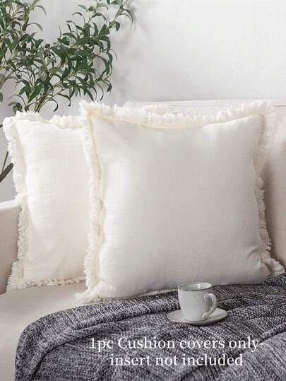 1pc White Handmade Tassel & Linen Pillowcase