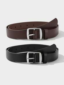 2pcs/3pcs Set White K-Color Square Buckle Fashion Decorative Versatile Suitable For Daily Use PU Belt Set - Multicolor - View 11