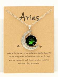1pc-12pcs Retro Luminous Moon 12 Zodiac Signs Pendant Necklaces, Party Birthday Gifts & Daily Wear