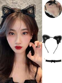 2 Stück neue Spitzen Katzenohren Haarband Accessoires, geeignet für Valentinstag, Date, sexy Mitternachtsparty, Kerzenschein Dinner, Nachtleben, Paare, täglicher Gebrauch Halloween Kostüm