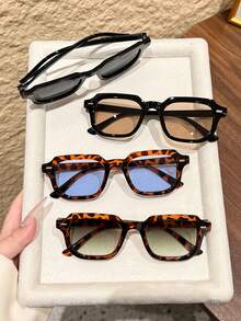 4pcs Classic Fashion Rectangular Frame Glasses Set - Plastic Frame Multi-Color PC Lens With Rivet Design, Fashionable Accessory For Casual Daily Wear, Lightweight And Durable, Suitable For Fashion Outfits, Daily Parties, Holiday Gifts - Multicolor - View 4