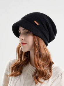 1pc Women's Winter Thick Knit Beanie Hat, Outdoor Warm Cuffed Ski Cap With Wide Brim, Flattering & Ear Warmer, Suitable For Maternity