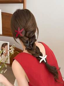 1pc Women's 7.5cm/2.95in Brown, White, Red, Tortoiseshell Ombre Acetate Starfish Hair Clip, Fashion Versatile High-End Elegant Simple Solid Color Edge Hair Accessory Suitable For Daily Casual, Party, Commute, Beach, Vacation, Ponytail, Bun, Face Washing, Makeup, Outfit Matching, Claw Clips, Hair Claws, Hair Slide, Hair Barrettes