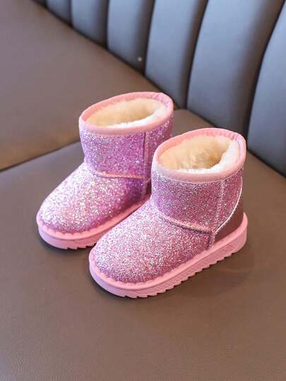 1 Pair 2025 New Toddler/Kids Anti-Slip Waterproof Soft Sole Thermal Lined Snow Boots