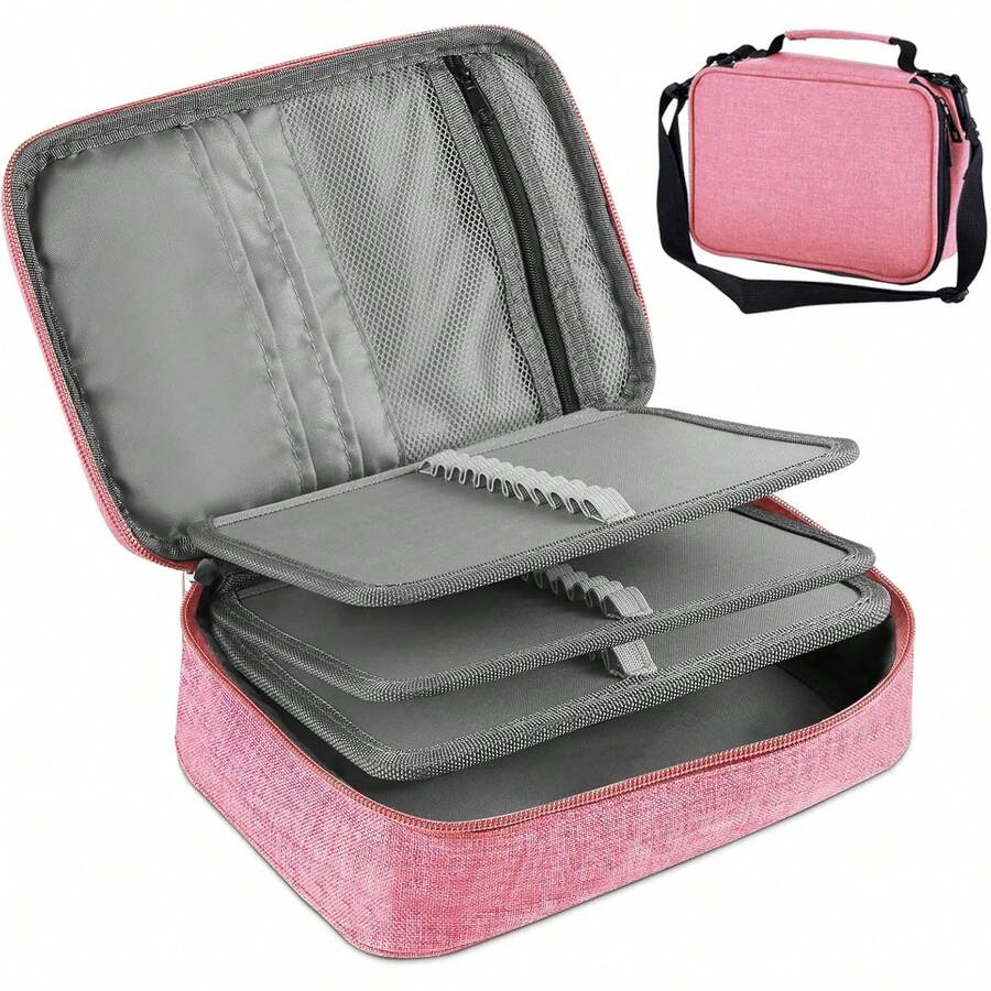 Estuche para Lapices, 72 Ranuras Lapiceras Organizadoras, Estuche para Plumones, Multifuncional Lapicero de Gran Capacidad con 2 Fundas Extraíbles, Lapicera para El Hombro Desmontable (Rosa) - 72-Rosa - Ver 1