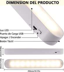 Casa HuLu ®   Luz de Armario LED,Luz LED Magnéticas Táctil Recargables Por USB de 3 Colores para Luces de Dormitorio de Estudiantes, Oficina en Casa,Iluminación de Banco de Trabajo (Blanco) - Blanco-2 - Ver 5