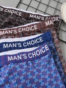4-Piece Set Of Novel Pattern Letter Printed Men's Boxer Shorts, Made Of Polyester Fiber High Elasticity Fabric, Men's Underwear, Men's Boxer Underwear Soft And Skin Friendly, Men's Boxing Shorts Fashionable And Avant-Garde, Quick Drying, Mischievous And Cute, Suitable For All Seasons To Wear.