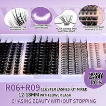 Lash Clusters Kit Using At Home: Eyelash Extensions, Ultra - Light, Natural, Fluffy, Wispy, Waterproof, Anime, Manga, Eye, D Curl, 16 - 20mm, C3+C9, FT126