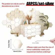 12/24/48pcs 3D Geometric Hexagon Acrylic Mirror Wall Stickers, Removable Decorative Mirrors, Hexagon Art Decor, For Home Decor, Stickers, Wall Decor, Self-Adhesive & Reusable, Shiny Feature, Glossy, For Home Decor, Room Makeover, Modern Home Decor, Renew Your Home, Rama Decor Sticker Gift Birthday Graduation Wall Decor Room Decor Wall Mirror Bathroom Decor Living Room Decor Bedroom Decor Kitchen Decor
