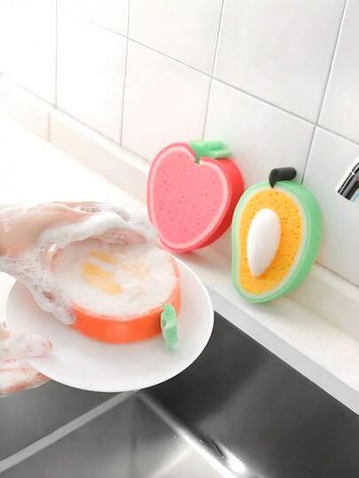 1pc Fruit Design Dishwashing Sponge, Kitchen Sponge For Cleaning Dishes, Thickened Scouring Pad For Scrubbing & Wiping Pots & Pans,Kitchen,Bathroom,Homewashing Sponge, Scouring Pad, Pot Brush And Dish Brush Tool, Water Absorbing Sponge Block, Kitchen Dishcloth, Magic Sponge Eraser.