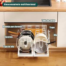 Organizador de Sartenes y Ollas Corredero Porta Sartenes de Cocina 10 Compartimentos Ajustables Metal Estante Tapas de Ollas Cajon Tofaney - blanco 1 paquete - Ver 2