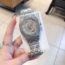 A Fully Automatic Mechanical Men's Watch, Royal Oak Brand Hexagonal Steel Strap Watch, With Mechanical Hollow Out, Silicone Strap, Hollow Dial, Classic Fashion, Gift Giving(Some Styles Are Random)