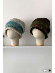 1pc Fair Isle Knit Beanie, Vintage Cuffed Knit Hat For Women, Autumn/Winter, Warm, Fits Most Head Sizes - Multicolor - View 9