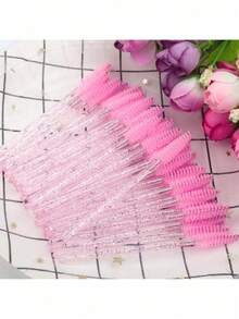 100pcs/50pcs/10pcs Disposable Mascara Wands, Nylon Bristle Eyelash Brush Spoolies, Unscented Eyebrow Extension Applicator With ABS Plastic Rod, Normal Skin Compatible - Pink And Black Wand Set