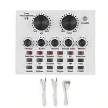 V8 Real-Time Sound Card, Real-Time Mixer, Voice Converter, Sound Card With Multiple Sound Effects, Suitable For Computer Recording, Home KTV, And Voice Chat - V8 White - View 6