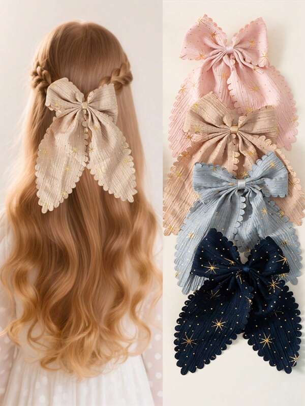 2pcs Colorful Shiny Bowknot Hair Clips, Cute Fashion Hair Accessories For Teenage Girls, Suitable For Daily Life And Parties