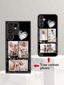 4pcs Custom Heart Decor Photo Frame, Personalized Phone Case Protective Cover Compatible With Apple 11 12 13 14 15 16 Pro Max, Galaxy A13 A33 A34 A35 A14 A15 A55 A56 S22 S23 S24 S25 Ultra, Customized With Various Life, Family, Holiday Photos,International Version, Not The Domestic Version - Black - View 2