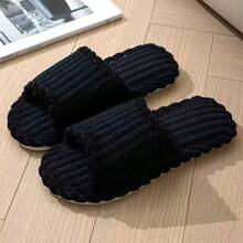 Cotton Slippers Corduroy Single-Toe Corduroy TPR Open-Toe Men And Women Couples Home And Out Four Seasons Sandals - màu đen - Xem 2